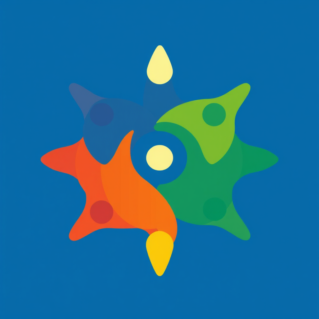 Sub-Design Idea 2: Converging Elements. Abstract shapes or simplified human figures converging towards a central unity symbol, embodying global collaboration in design.