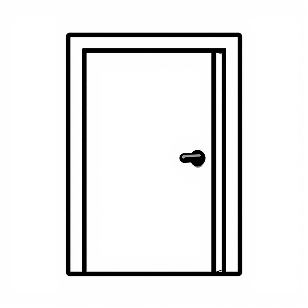 A slightly ajar door created using two rectangles that overlap to indicate the door is partially open. The perspective would be flat and simple, without any 3D effects. 