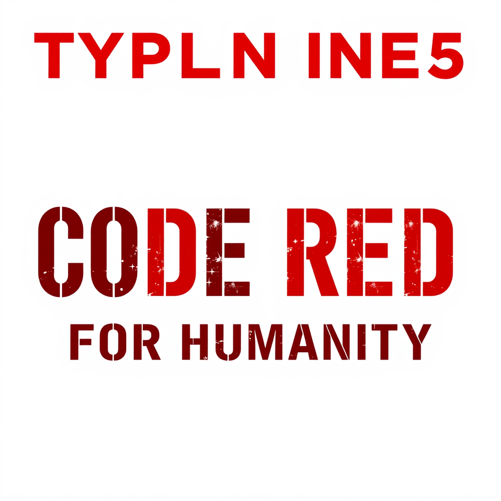 Typography Idea 5: Warning through Typographic Degradation - Use a clean, modern font for a stark statement like 'CODE RED FOR HUMANITY', then introduce a subtle, progressively worsening typographic 'glitch' or 'erosion' effect on the words to symbolize escalating environmental distress and the urgency of the situation.
