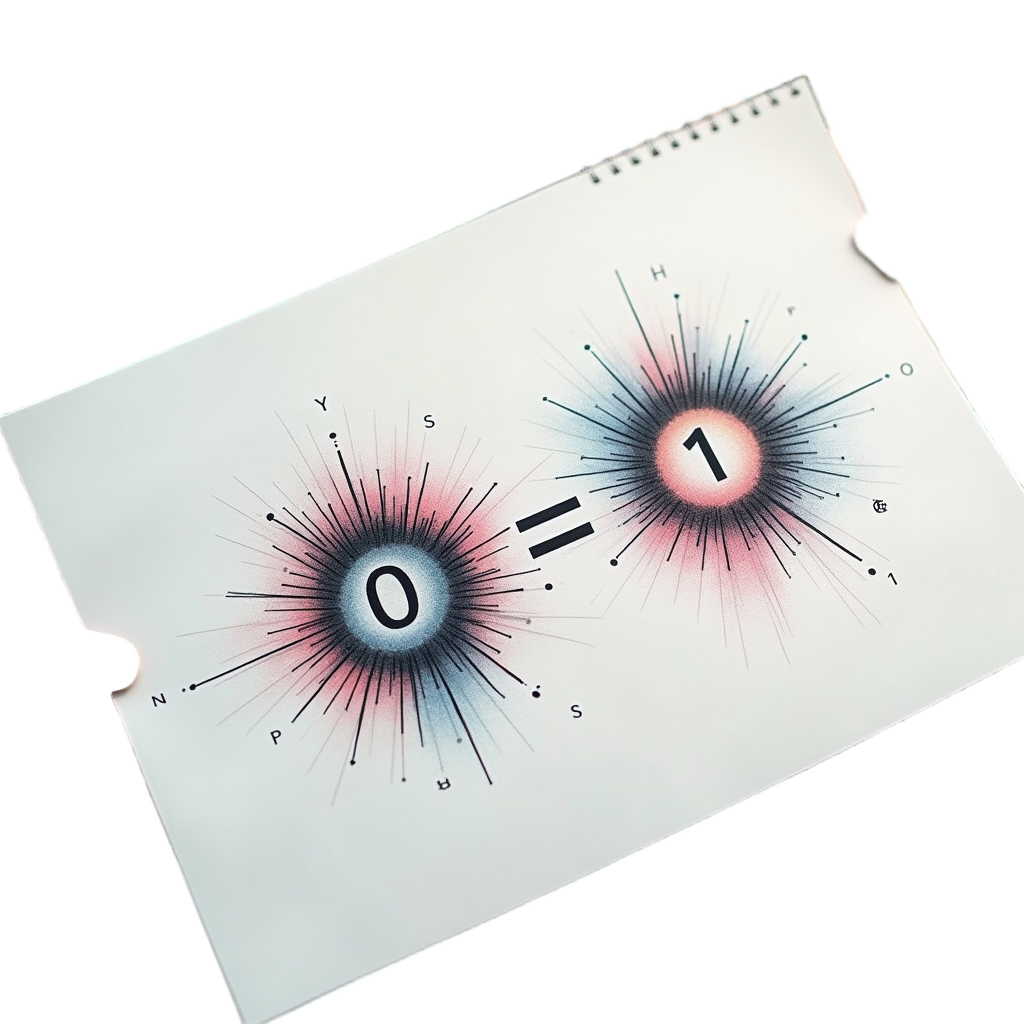Visualizing Qubit Equation Tattoo: The core equation of a qubit, α|0⟩ + β|1⟩, artistically rendered. The kets |0⟩ and |1⟩ could be iconic representations, and the coefficients α and β could influence the size, color intensity, or surrounding patterns of these elements, visualizing the probability amplitudes.