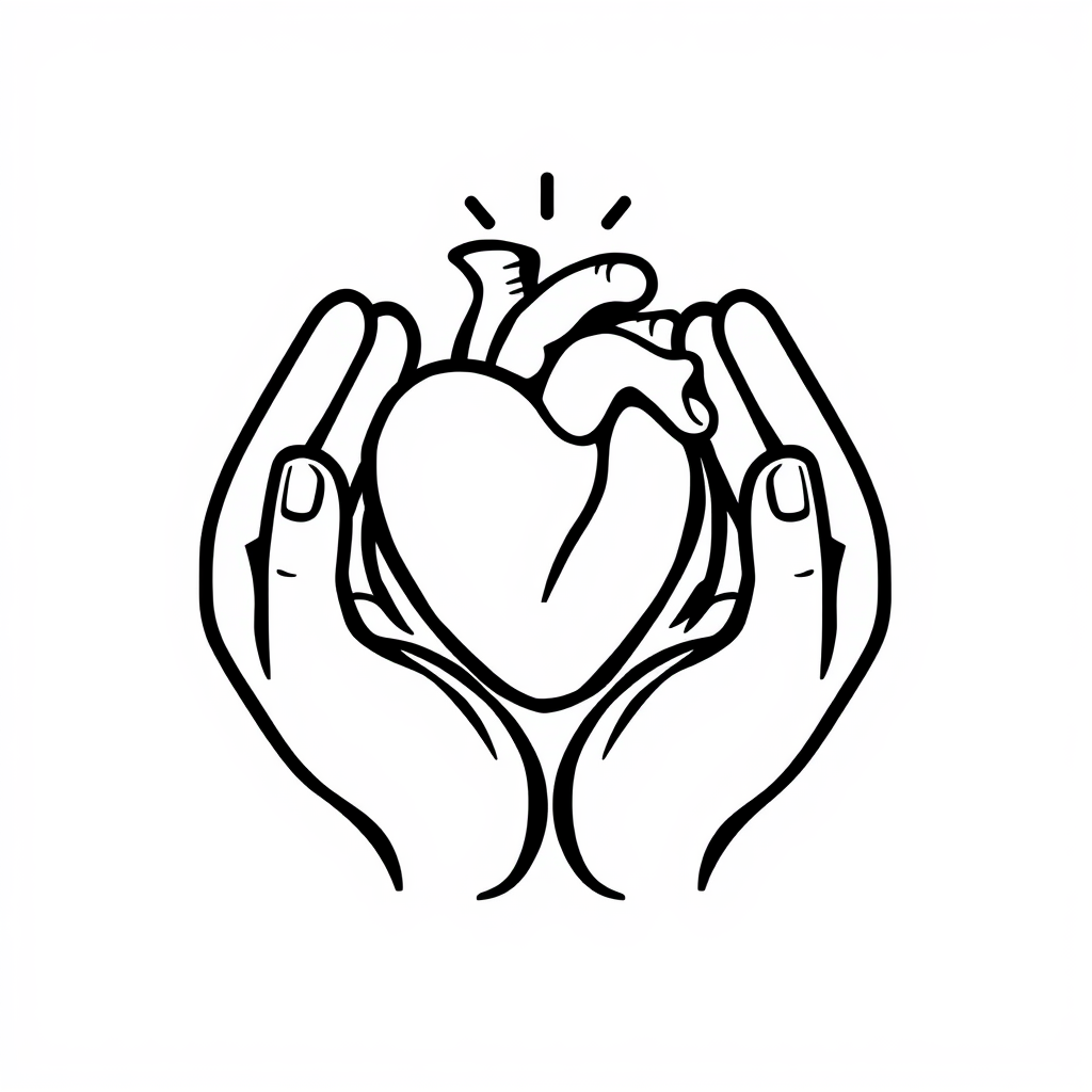 A pair of hands holding a delicate heart, representing care and protection.