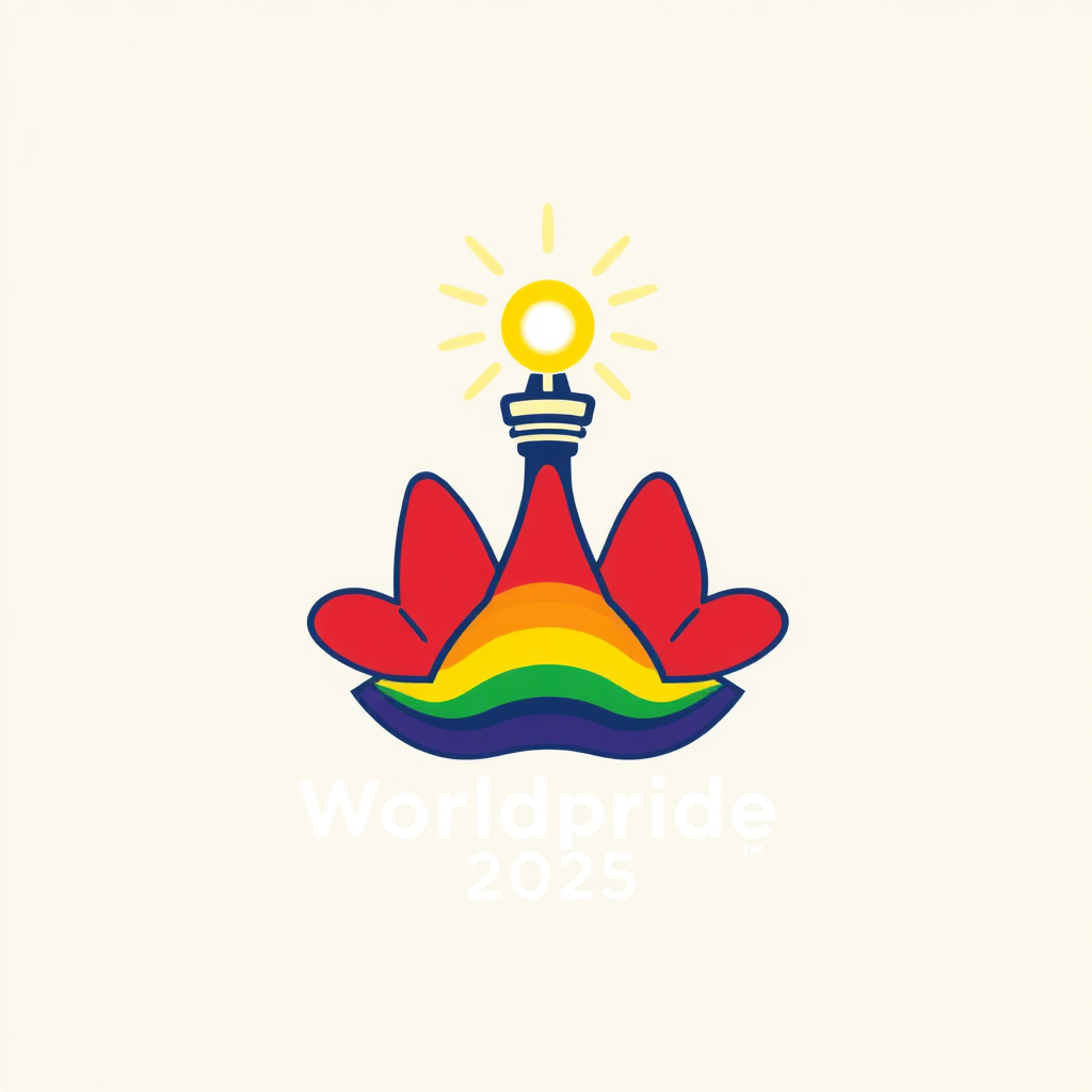 English Translation: WorldPride 2025 Logo Concepts - Beacon of Pride: Symbolic Light Emblem
