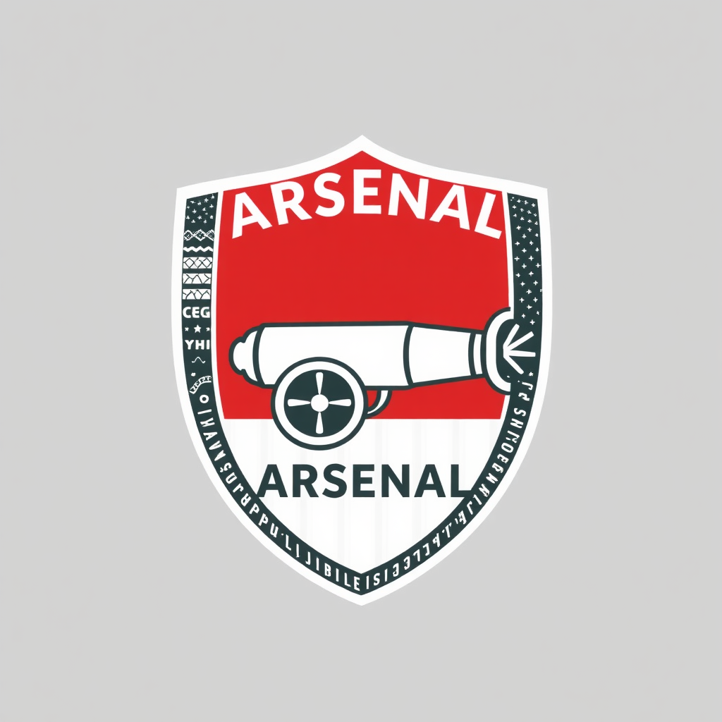 Sub Design Idea 5 (Arsenal Community Shield Mark): A shield-based logo featuring a prominent, simplified cannon. The shield's border, or distinct segments within it, are crafted from patterns or textures representing the varied tapestry of the community, all unified under the 'Gunners' identity. The cannon might be depicted firing a symbolic 'spark' signifying positive community initiatives.