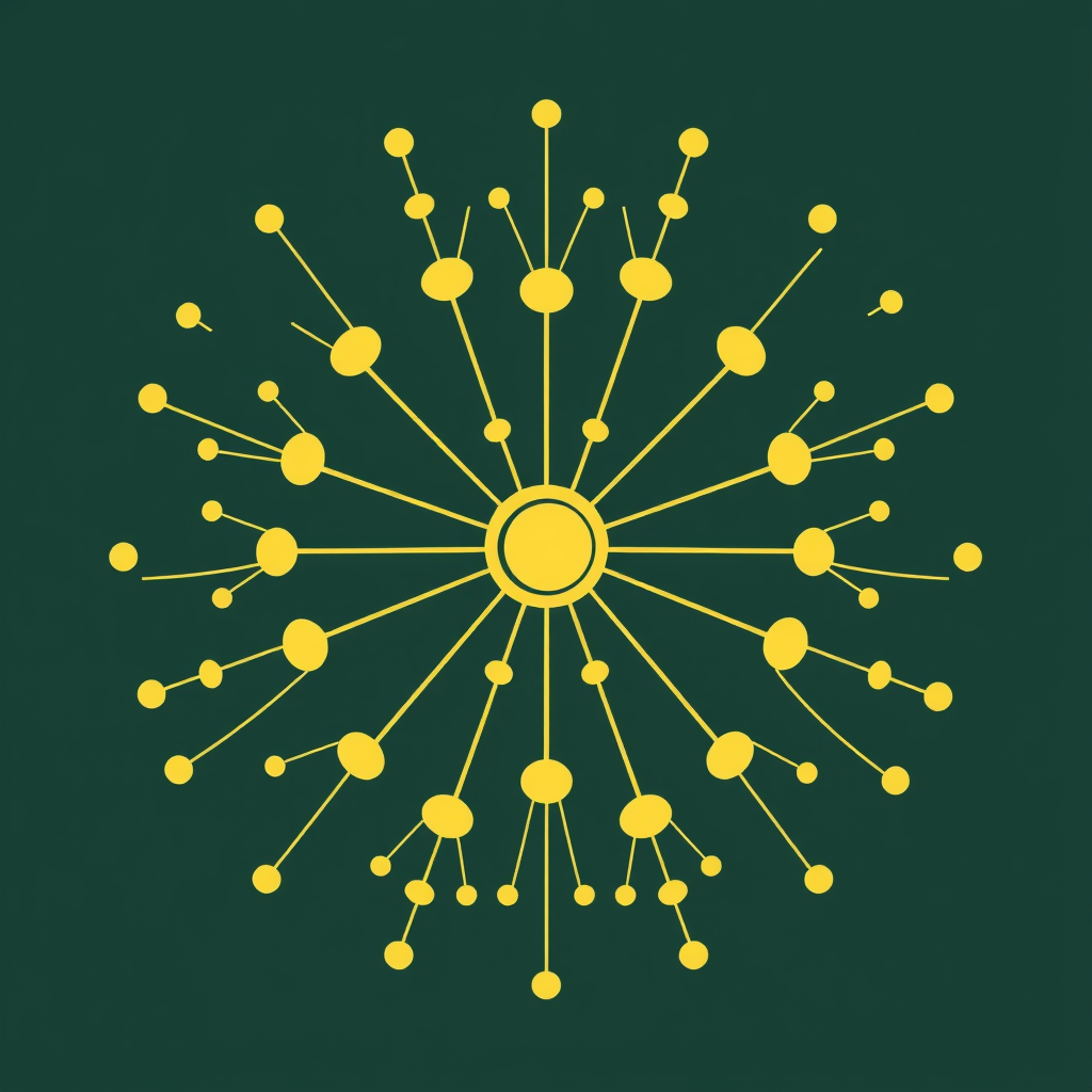 A 'seed' node radiating outwards to form an organic yet structured network pattern, suitable for an icon.