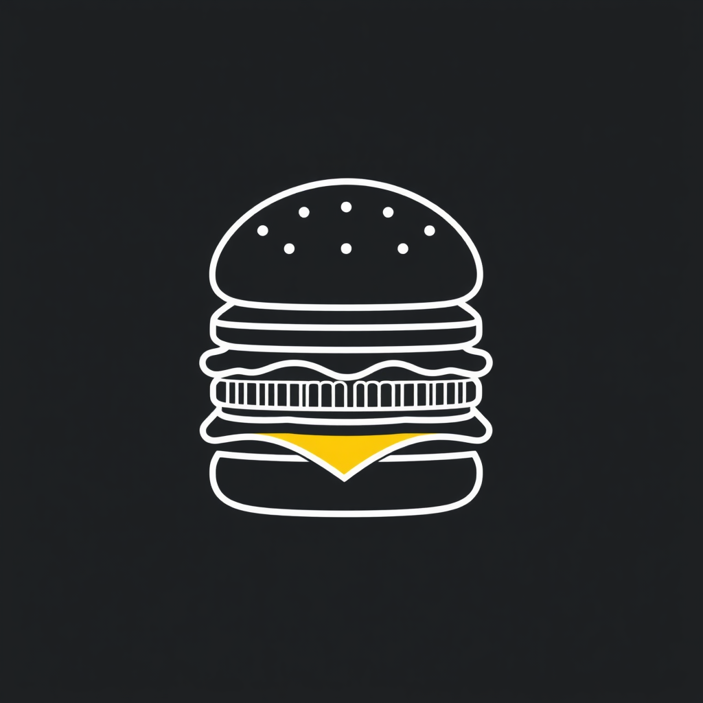 A stacked hamburger icon with each layer (bun, patty, cheese, etc.) clearly separated by lines, resembling a 'construction' or 'blueprint' style.