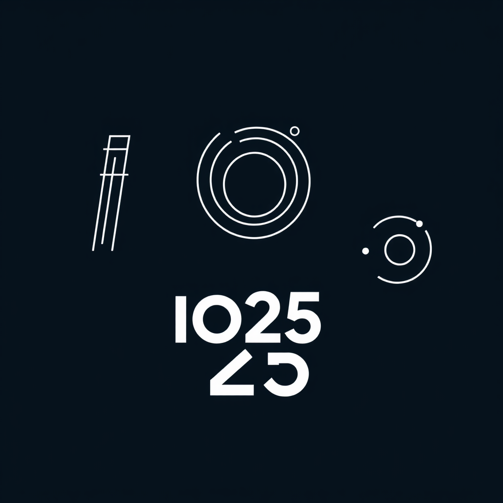 Sub-design Idea 5 (Deconstructed & Reconfigured Glyphs): The characters 'I', 'O', and the numbers '2', '5' are deconstructed into their fundamental geometric components (lines, circles, arcs). These elements float, interact, rotate, and combine in dynamic, abstract compositions that hint at the characters before briefly forming a stylized 'IO25' mark, symbolizing creativity and code.