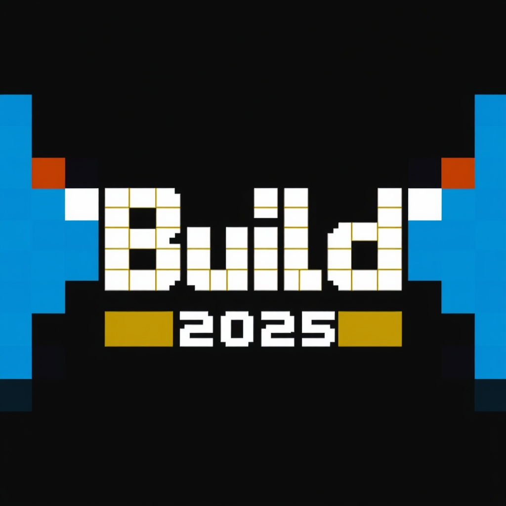 Sub-Design Idea 3 (Pixelated Construction): A logo where the 'blocks' are pixel-like elements, suggesting digital construction. These pixels could coalesce to form an abstract 'M' for Microsoft or 'B' for Build, with '2025' integrated as smaller pixel clusters or a digital readout style font.