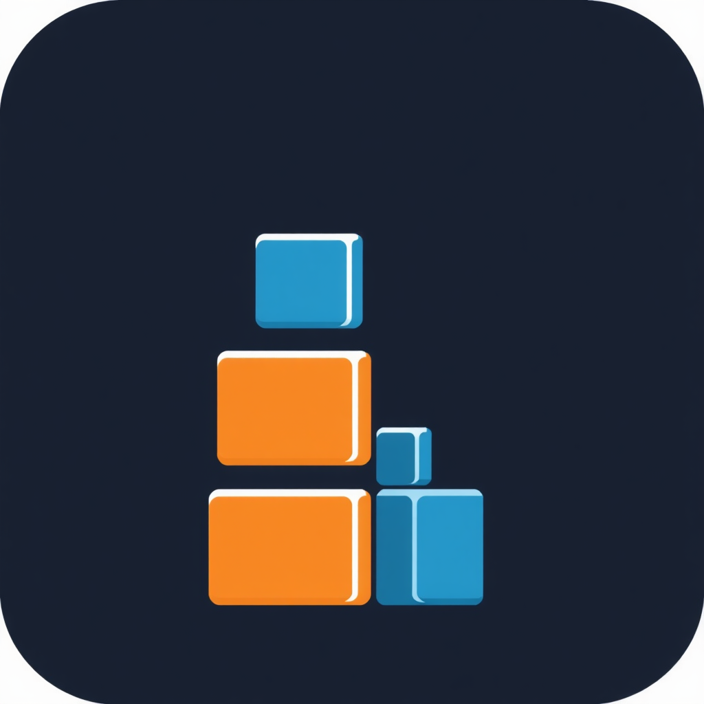 A series of stacked geometric blocks (e.g., rectangles or cubes) that incrementally increase in height or complexity, symbolizing phased growth and building upwards.