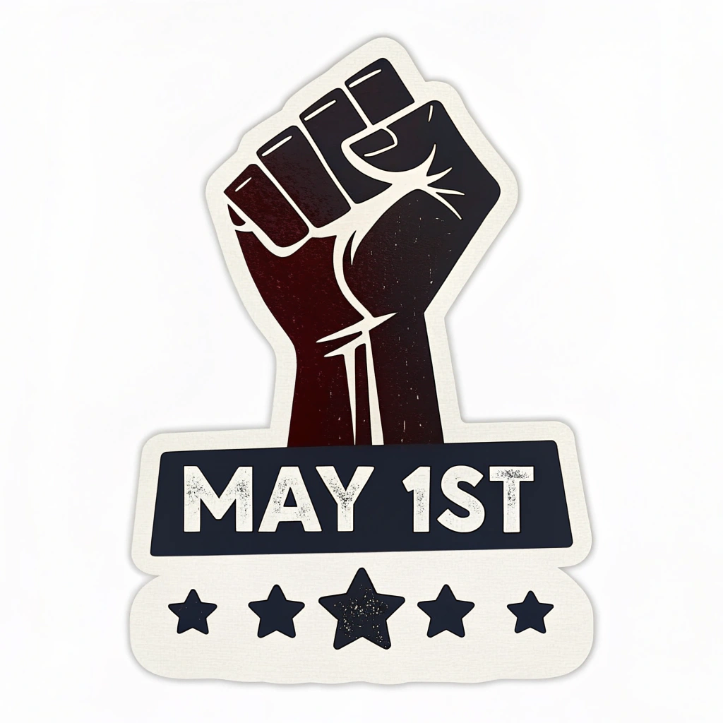 Simple Logo Idea: A raised fist silhouette combined with the text 'May 1st'.