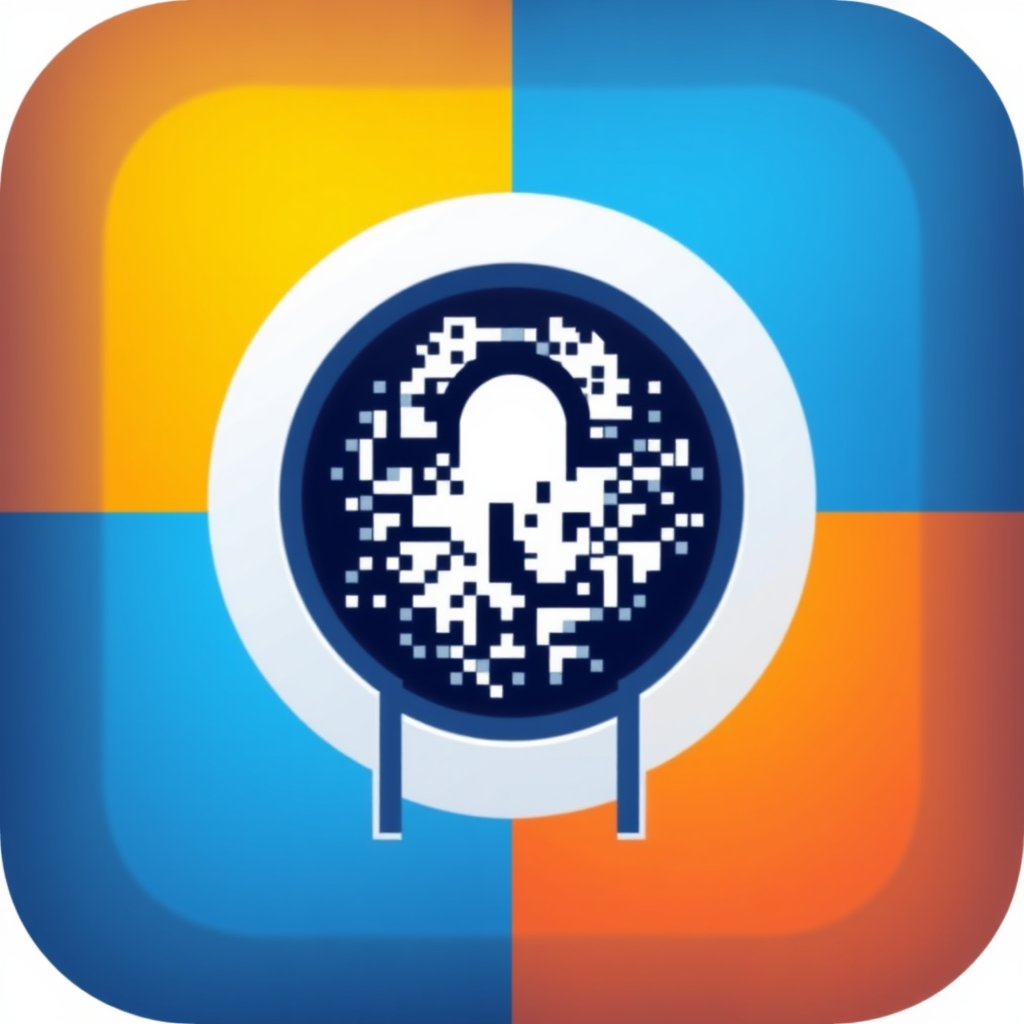 Simple Idea: A stylized keyhole outline containing a fragmented, pixel-like abstract pattern, symbolizing digitally encrypted information.