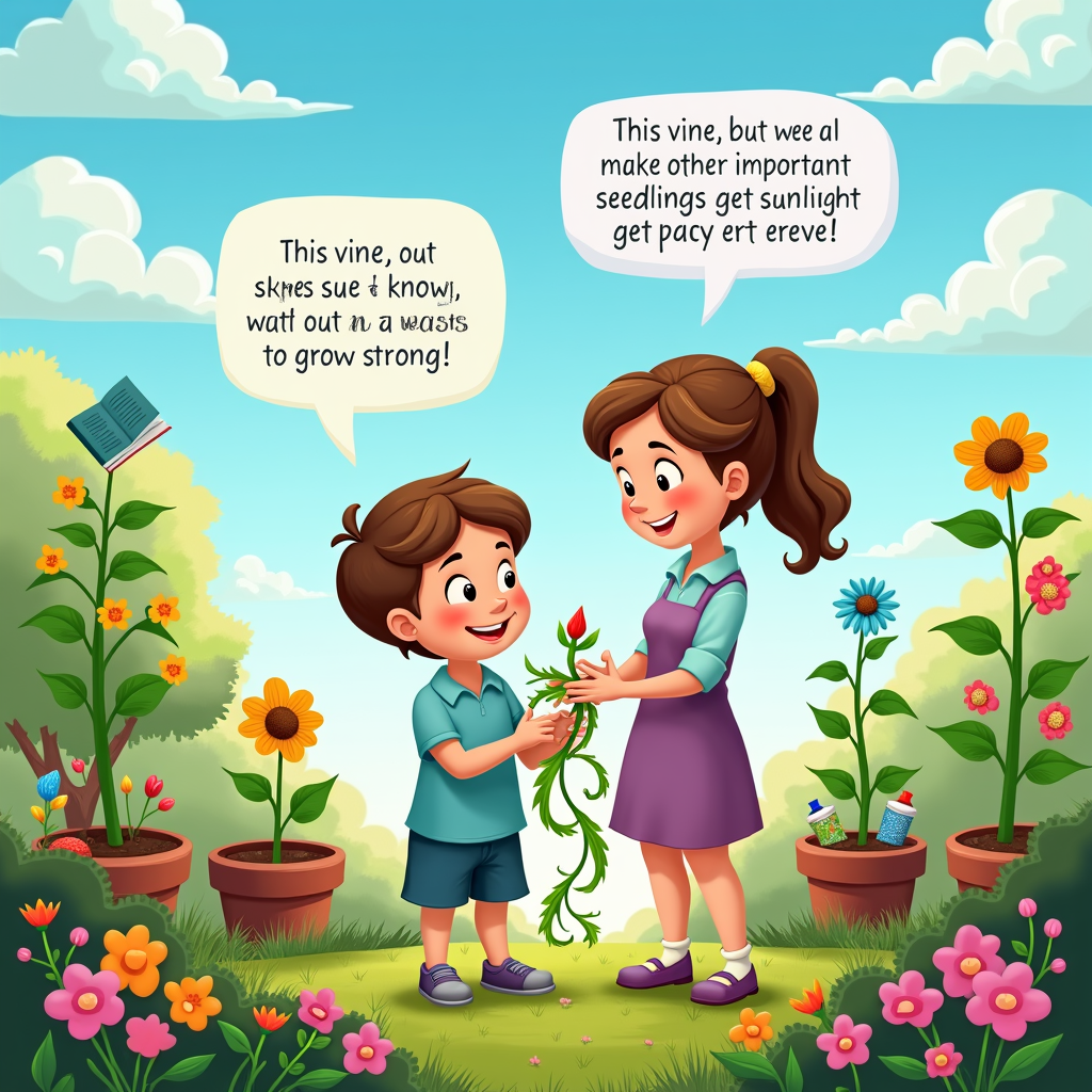 The 'Time Seedlings' Garden: Depict a child's daily time as a garden where different plants (school, play, sleep, hobbies) need to grow. Social media is a very fast-growing, attention-grabbing vine. Restrictions are like a gentle gardener (parent/guardian) who prunes the vine, explaining, 'This vine is exciting, but we need to make sure all your other important seedlings get enough sunlight and water to grow strong! We're helping you learn to balance your garden.'