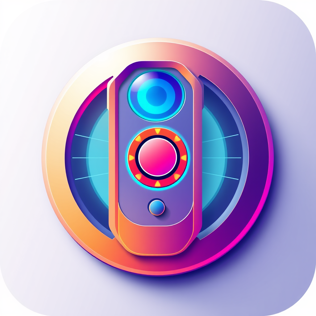 A futuristic remote control icon, possibly using geometric shapes and a vibrant color scheme. This could represent the advanced technology and seamless integration of a modern smart home system.