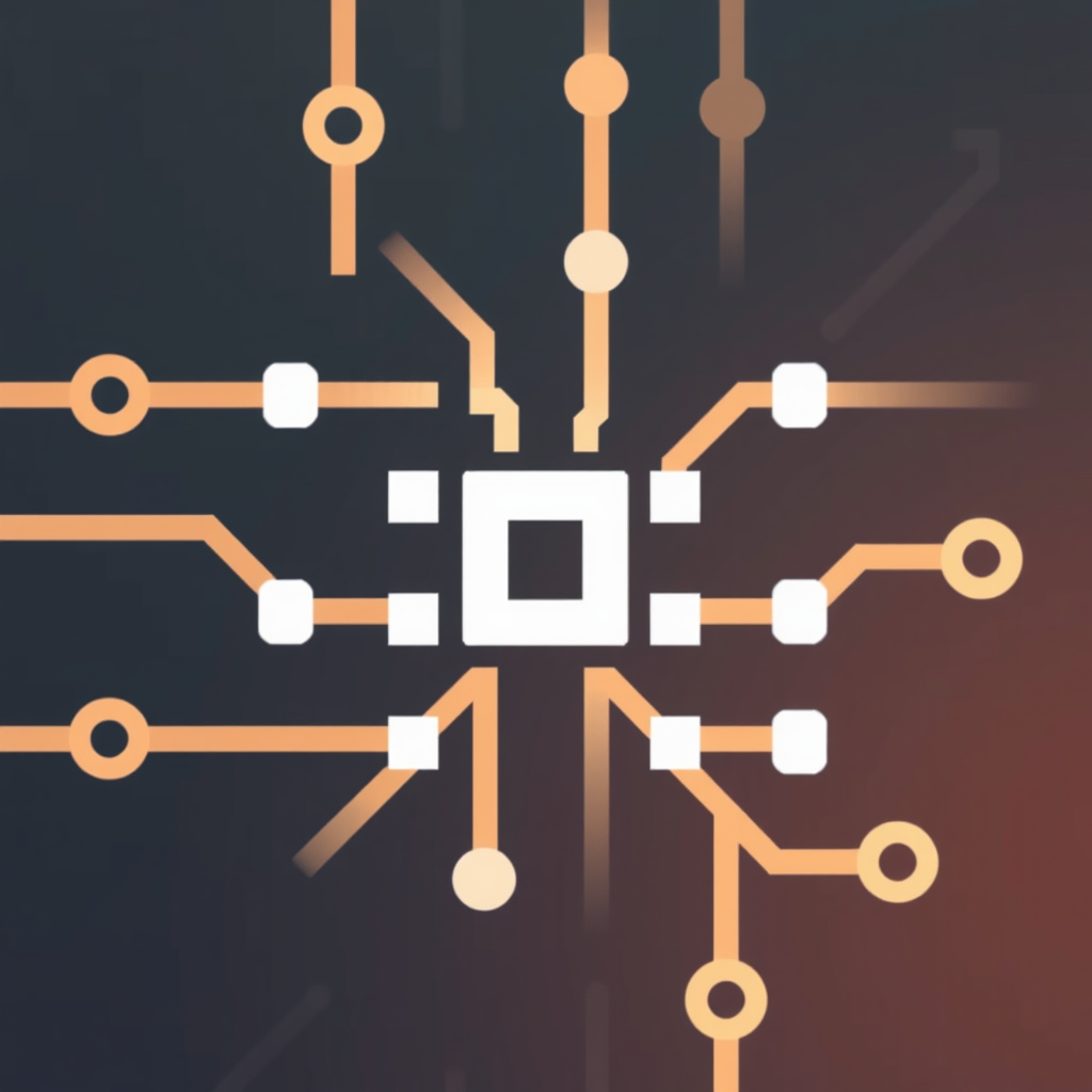 Pixel Genesis Design Idea 2: Circuitry Bloom - Combines pixel aesthetics with simplified imagery of circuit traces or nodes. Pixels 'bloom' or are generated along these paths, forming a small pixelated icon, symbolizing the output from AI's logical foundations.
