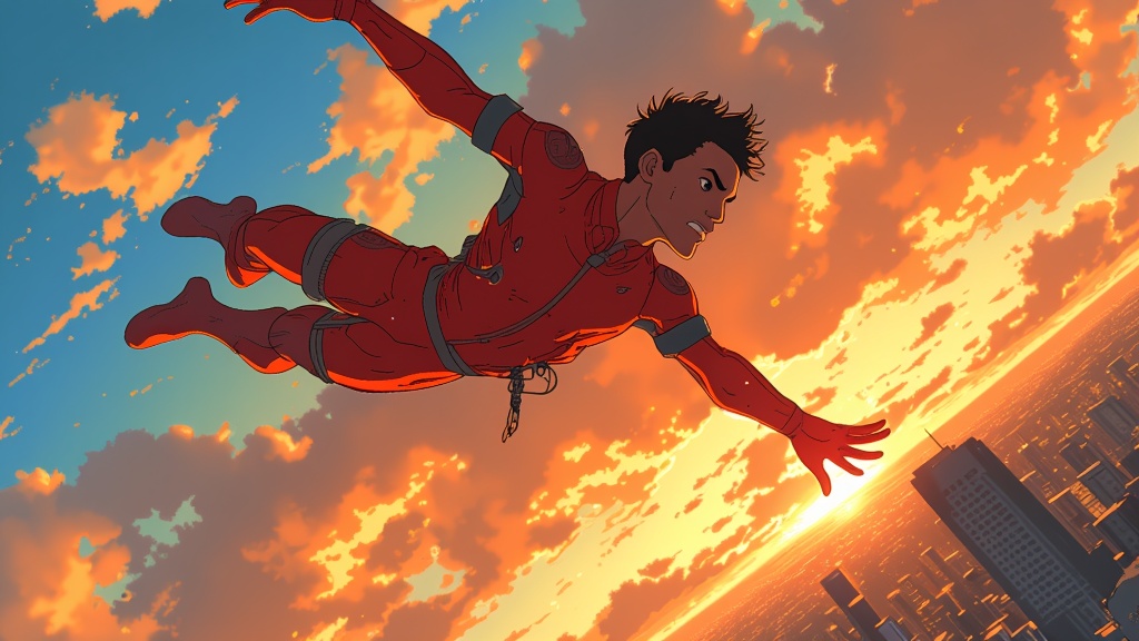 Acrobatic Aerial Maneuvers: Showcase characters in gravity-defying poses, executing complex aerial attacks, dodges, or movements. Focus on fluidity, exaggerated physics, and the sense of weightlessness or intense G-forces.