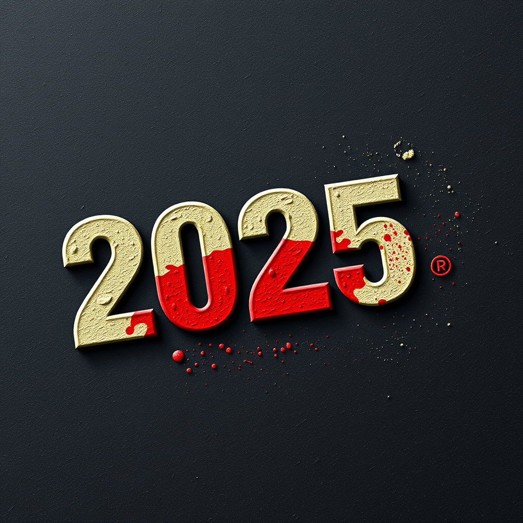 Sub-Design 5 (Imprint of Power): '2025' designed to look like it's been stamped or pressed into a surface with great force, creating an indented or embossed effect. This conveys the weight and impact of 'Labor Power'. The texture of the imprint could be coarse or industrial.