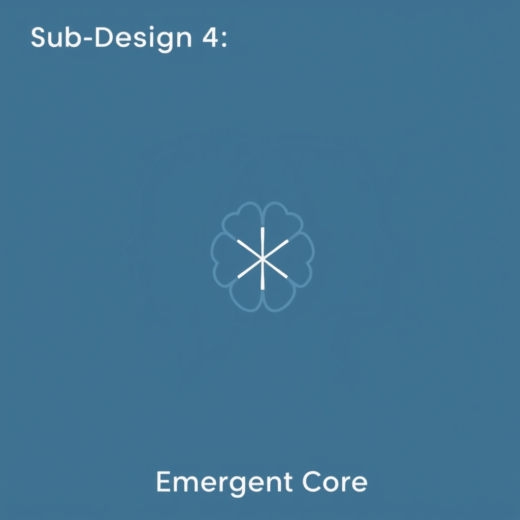Sub-Design 4: Emergent Core. The overlapping silhouettes create a distinct shape in the negative space between them (e.g., a spark, a stylized brain, a new geometric form), symbolizing the novel outcome or co-creation resulting from the human-AI partnership.