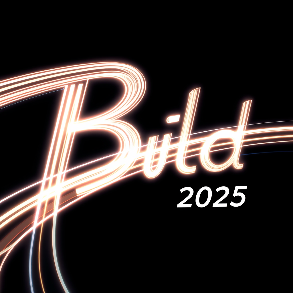 Sub Design Idea 1: The letter 'B' from 'Build' is dynamically formed by multiple sleek light trails, with some trails extending horizontally to convey extreme speed and forward momentum. The numbers '25' for '2025' could be subtly integrated into the paths of these extending trails.