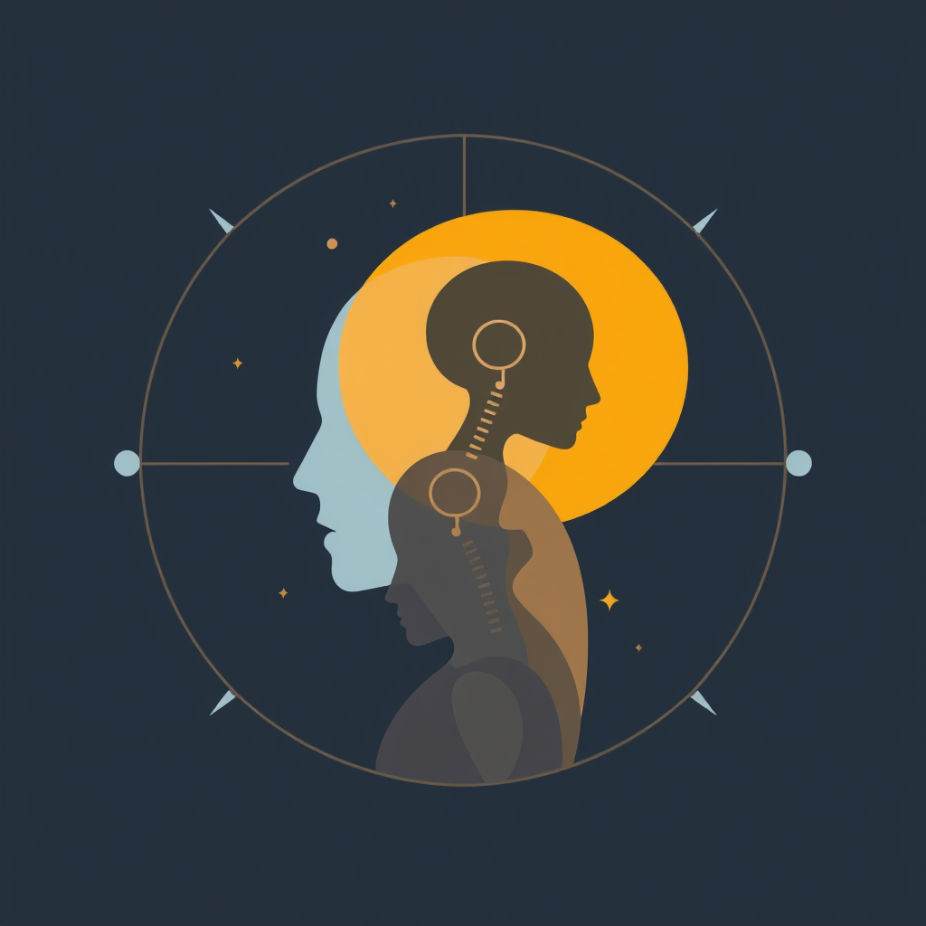 Generative AI Icon Designs - Human-AI Symbiosis: Overlapping Human & Robotic Silhouettes