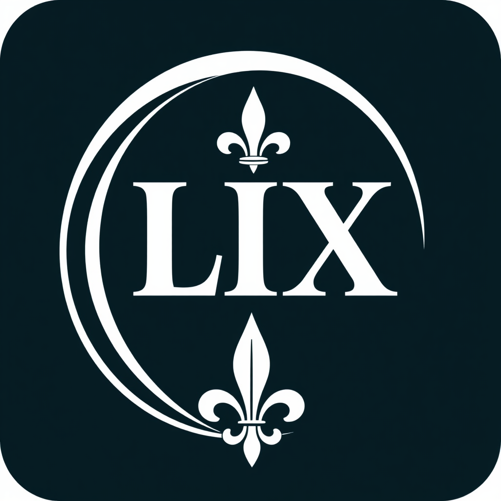 Riverbend & Fleur-de-Lis LIX: A prominent. sleek crescent visually representing the Mississippi River bend, with the LIX numerals nestled within its curve or at its focal point, and a stylized fleur-de-lis subtly integrated.