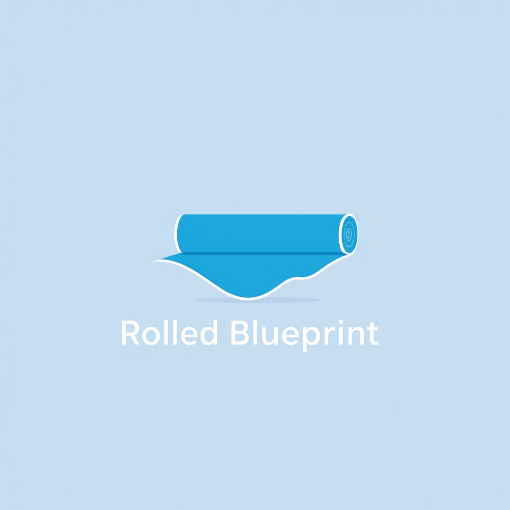 Rolled Blueprint Icon: Design a simple icon of a rolled-up blueprint, perhaps with a small section unrolled showing faint architectural lines. This can be paired with the company name in a strong, stable font. The color palette would be predominantly blue and white.