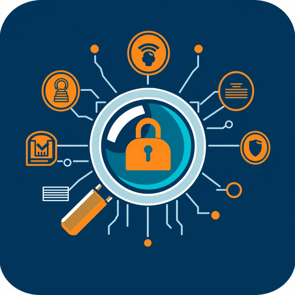 English Translation: Cybersecurity Icon Designs - Vulnerability Scan Magnifier: Detection & Analysis Themes