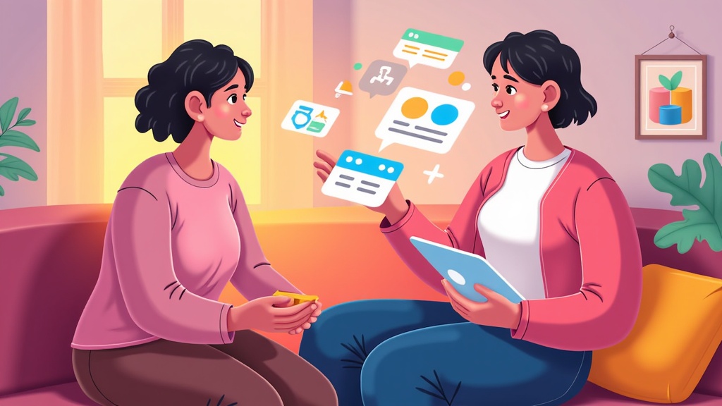 A patient at home interacting with a friendly AI health assistant (e.g., a small holographic companion or a smart home interface). The AI presents predictive health information and personalized preventative advice in an accessible, visual way.