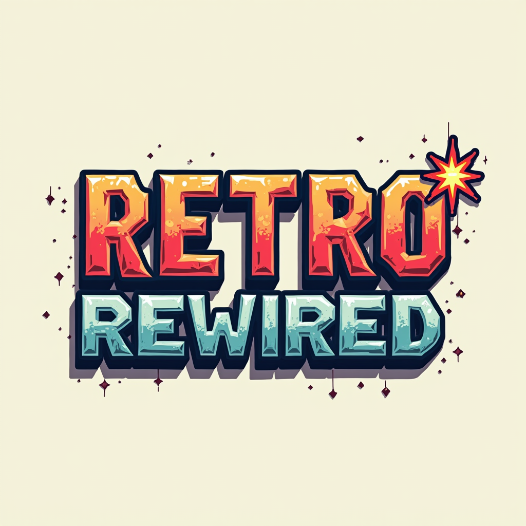 Simple Logo Idea: The words 'RETRO REWIRED' where 'RETRO' is in a classic blocky pixel font and 'REWIRED' is in a font composed of clean, interconnected low-poly triangular shapes. A small pixelated spark or a tiny polygon could be an accent mark.