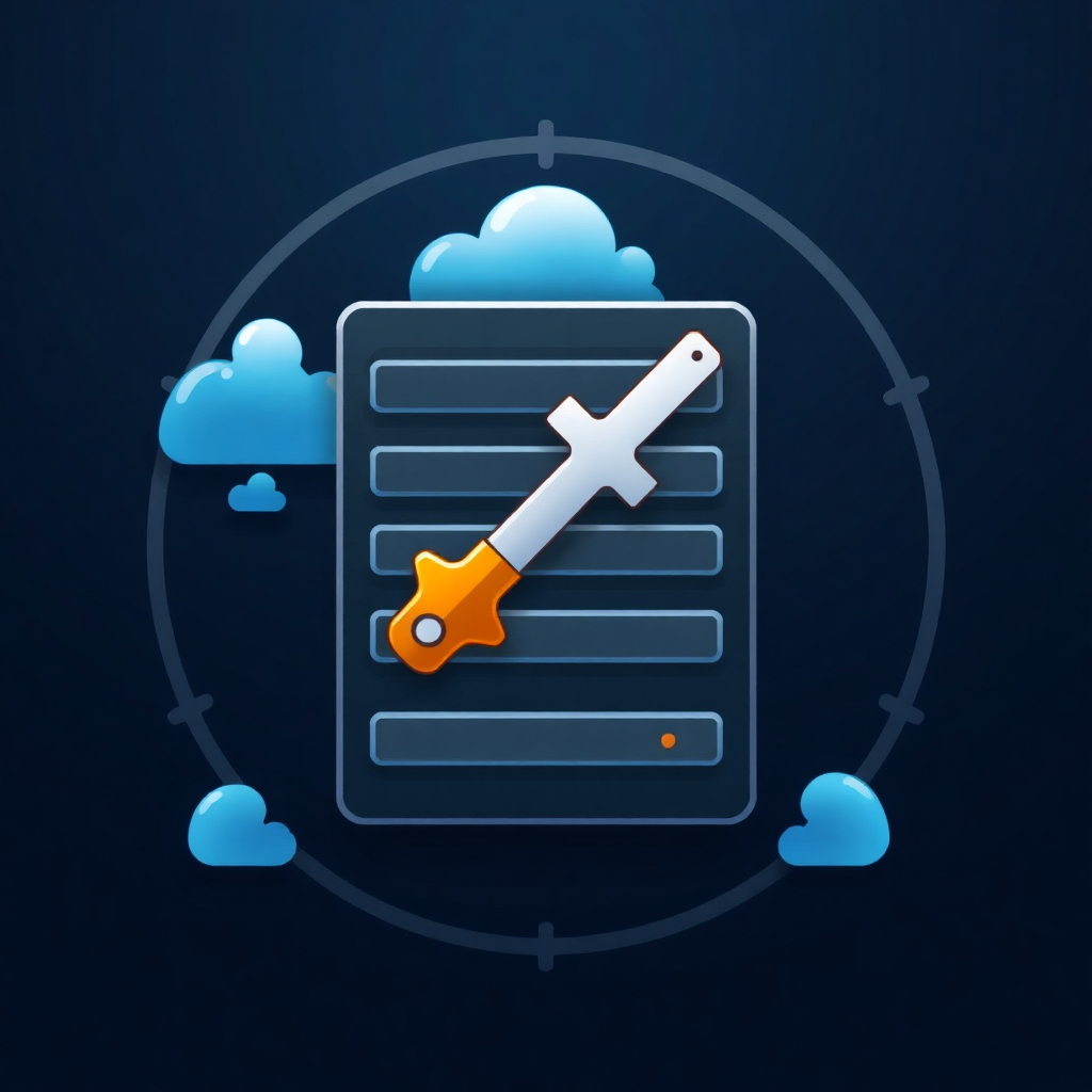 The image is a graphic design with a dark blue background. In the center of the image, there is a rectangular icon with a white cross on top of it. The cross is orange in color and is positioned in the middle of the icon. Around the cross, there are three blue clouds. The clouds are arranged in a circular pattern around the icon, creating a sense of depth and dimension. The overall design is simple and modern, with a focus on the cross and the clouds.