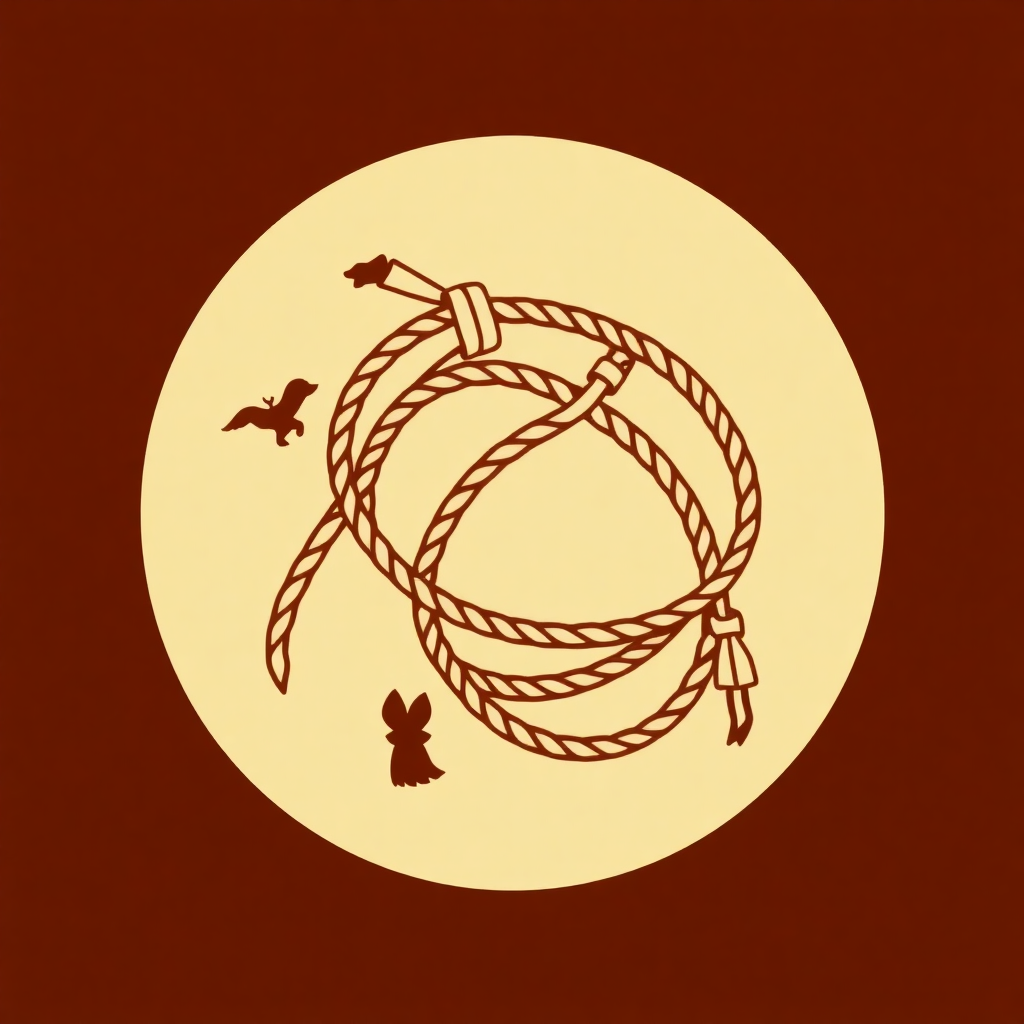 A graphic featuring a lasso rope intertwined with other elements like western motifs or animals.