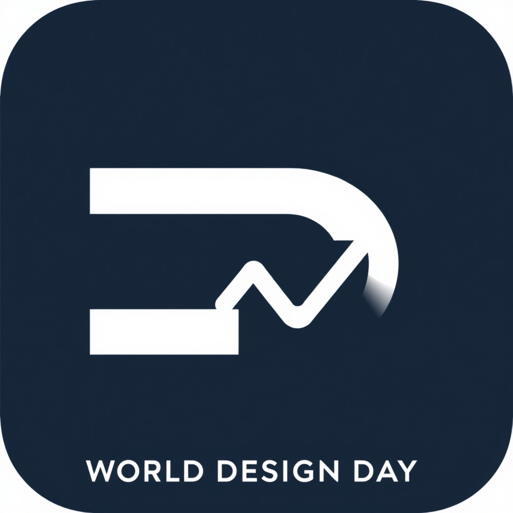 A stylized letter 'D' (for Design) incorporating an arrow or a growing line element that symbolizes the 'process' and iterative development inherent in design, suitable for World Design Day.