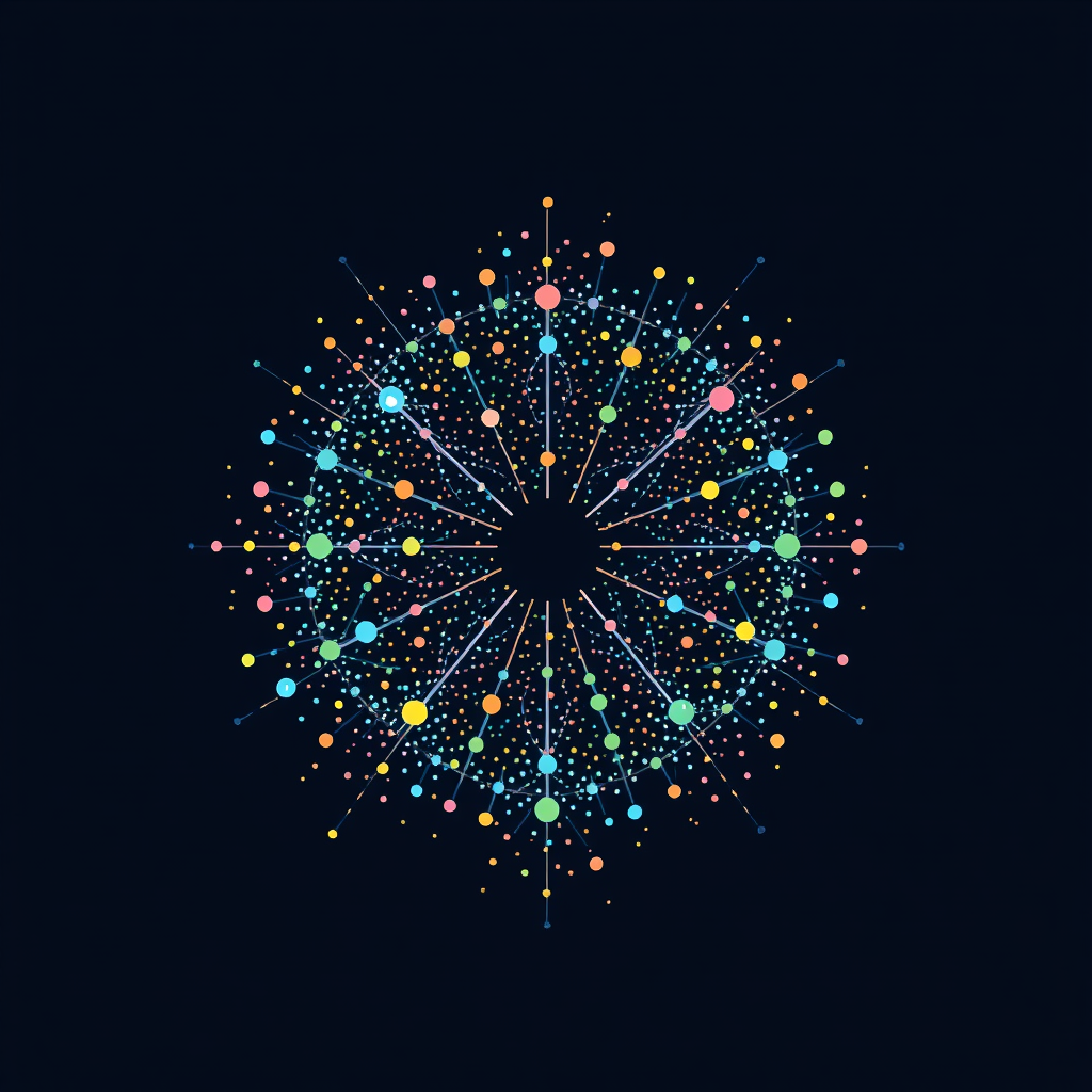 Sub Design Idea 3: Particle System Icons - Icons formed by a constellation of interactive particles. User interaction (e.g., mouse-over, swipe) causes particles to react, change color, or briefly form secondary patterns related to the icon's theme before settling back.