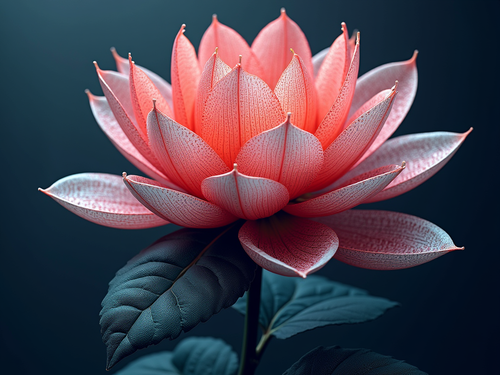 Binary Code Petals: A large, stylized flower where the petals are subtly patterned with binary code (0s and 1s), or the veins of the petals are designed as fine circuit traces, elegantly merging coding with natural beauty.