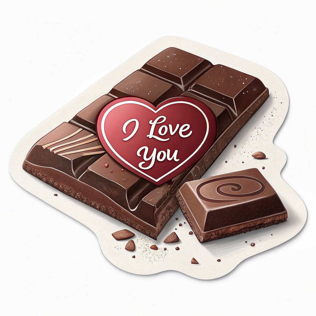 Chocolate bar with a love message sticker