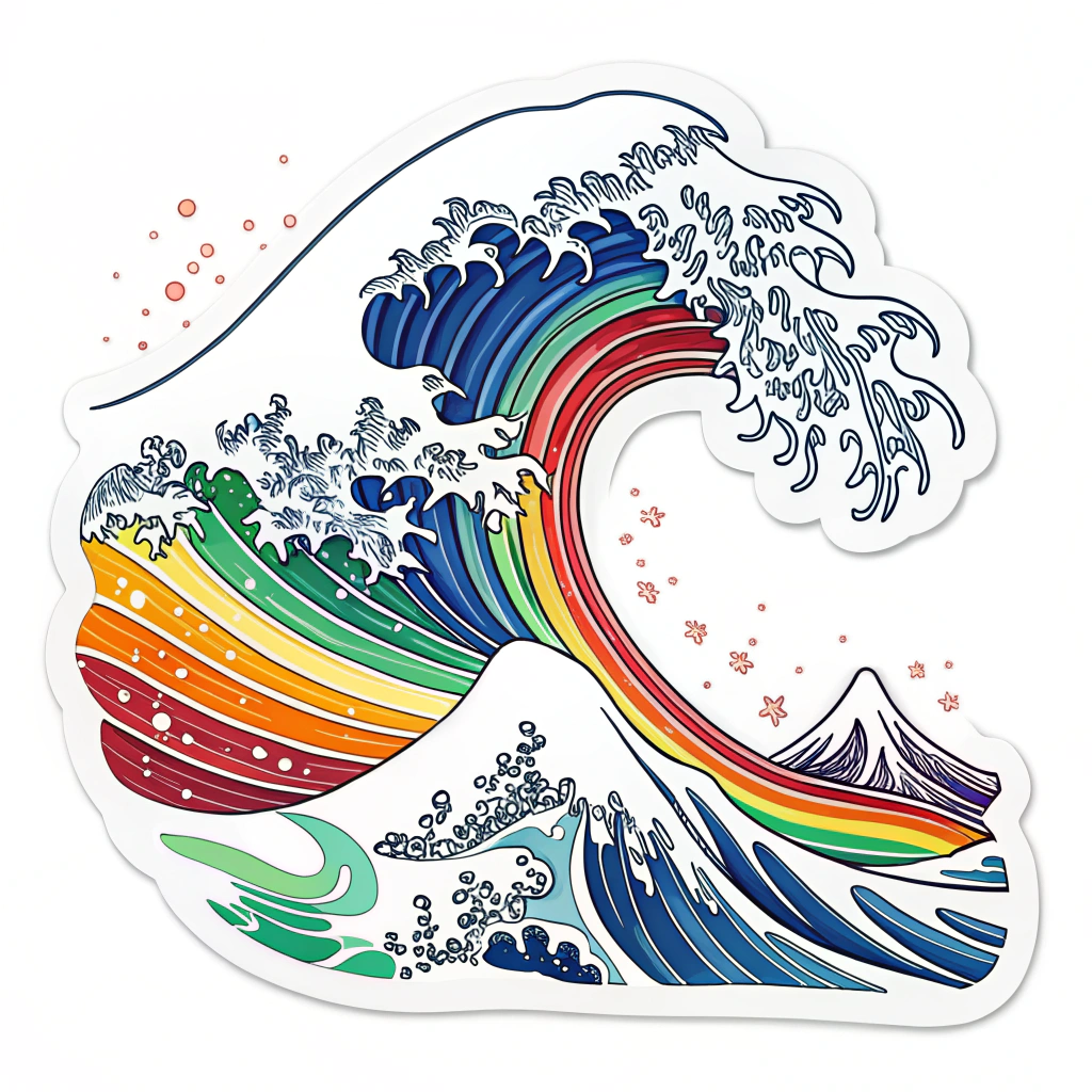 Dynamic Flow: Energetic, flowing lines in rainbow colors creating an abstract wave, conveying vibrant movement, celebration, and progress.