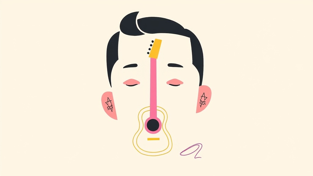 Symbolic Portrait: Instead of a full silhouette, use a collection of 3-5 minimalist symbols strongly associated with Post Malone (e.g., simplified face tattoos, a guitar outline, a beer can shape) arranged to abstractly form his face or upper body.
