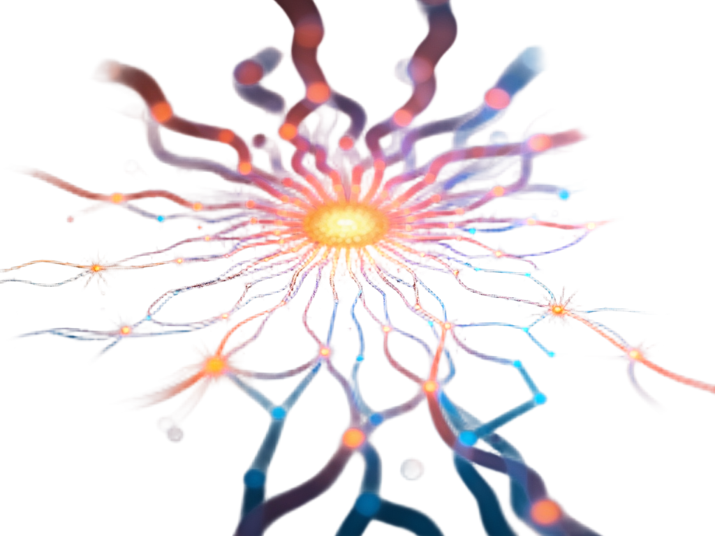 An emergent network of fine, vibrant lines, mimicking bioluminescent neural pathways or data streams, subtly glowing and coalescing to suggest an awakening consciousness, potentially interwoven with almost imperceptible geometric patterns.