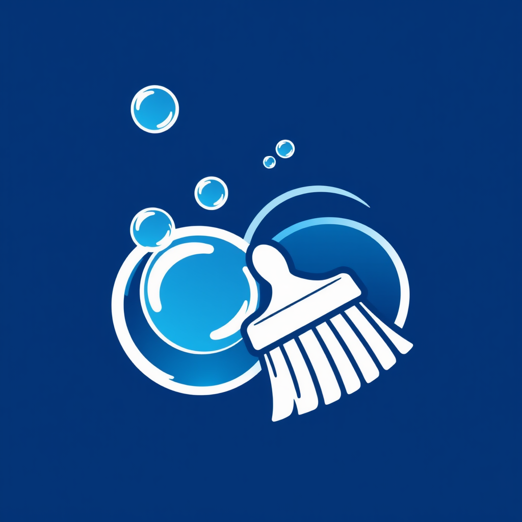 A logo featuring overlapping bubbles and a cleaning brush to represent the dual aspects of cleaning.