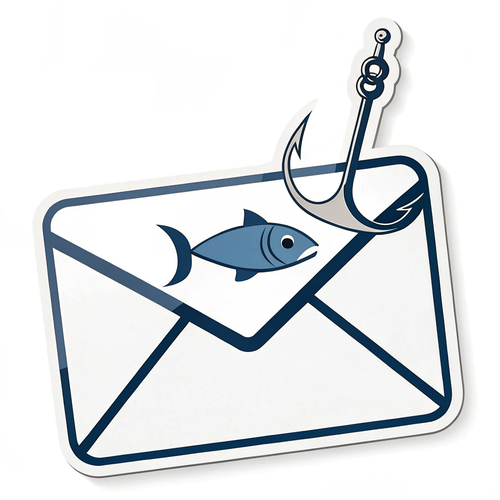 Simple Icon Idea: An email envelope icon with a small, clearly visible fish hook piercing its side, or a stylized fish silhouette forming part of the envelope's design (e.g., the flap).
