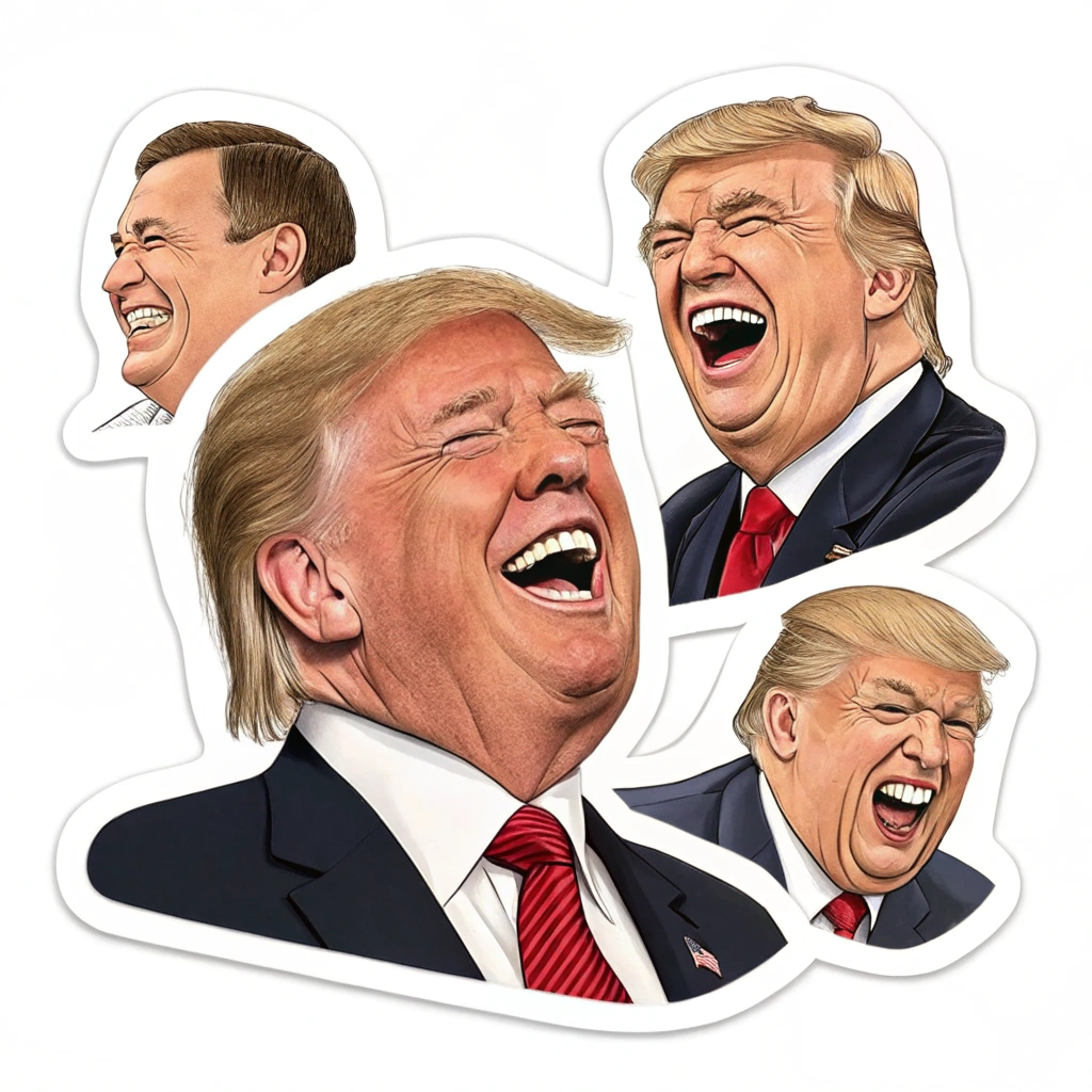 A collage of different funny expressions of Trump all in a single sticker, creating a visual laugh riot