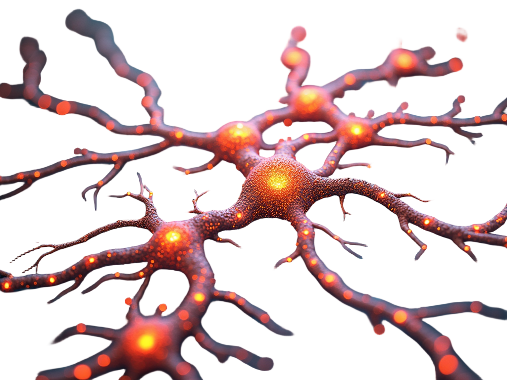 Digital neurons intertwining with organic elements like veins or roots, symbolizing the merging of artificial intelligence with natural systems, with a bio-luminescent quality.