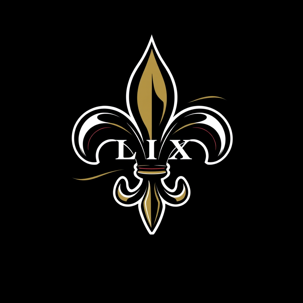 A central Fleur-de-Lis, iconic to New Orleans, rendered with dynamic motion trails or energetic lines, possibly interacting with or subtly forming the shape of a football. The Roman numerals 'LIX' are integrated sleekly within the design, perhaps forming part of the Fleur-de-Lis or the motion elements.
