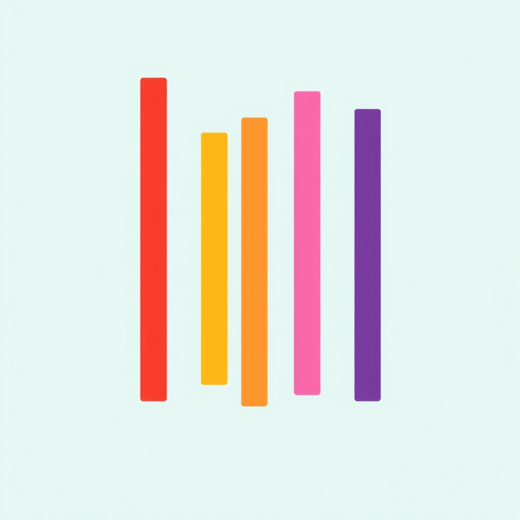 Sub-Design Idea 2 (Narrative Bars): A series of clean vertical or horizontal bars, each in an essential Pride color. Their varying lengths/thicknesses visually narrate a story of progress, diversity, or key milestones.