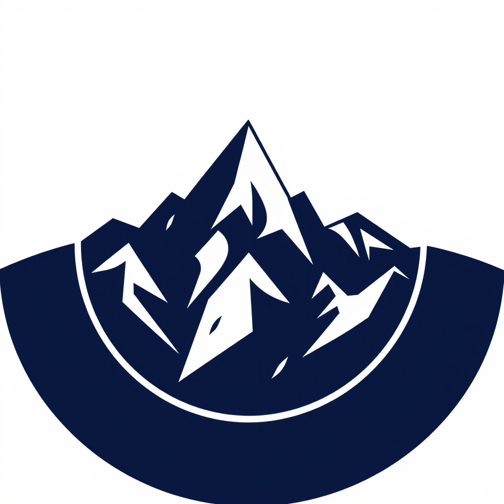 An abstract logo using sharp, geometric shapes to represent the mountains, conveying a modern and powerful impression.