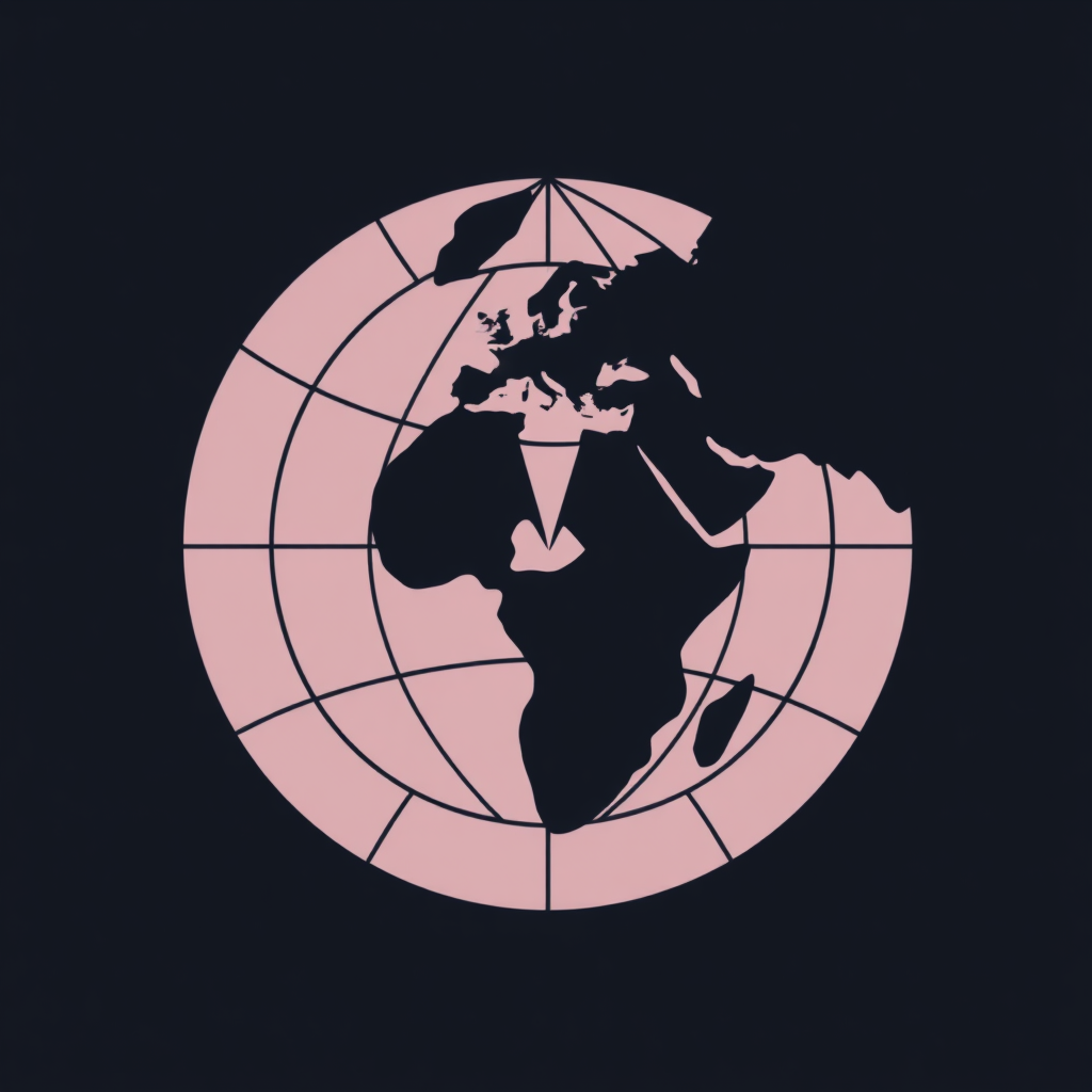 Unified Globe & Design Tool: A minimalist globe silhouette, perhaps formed by simple concentric circles or a few key longitude/latitude lines, with a stylized design tool icon (e.g., a simplified pen nib, cursor arrow, or geometric shape representing a pixel) subtly integrated or pointing towards the globe's center, symbolizing design's focused global impact.
