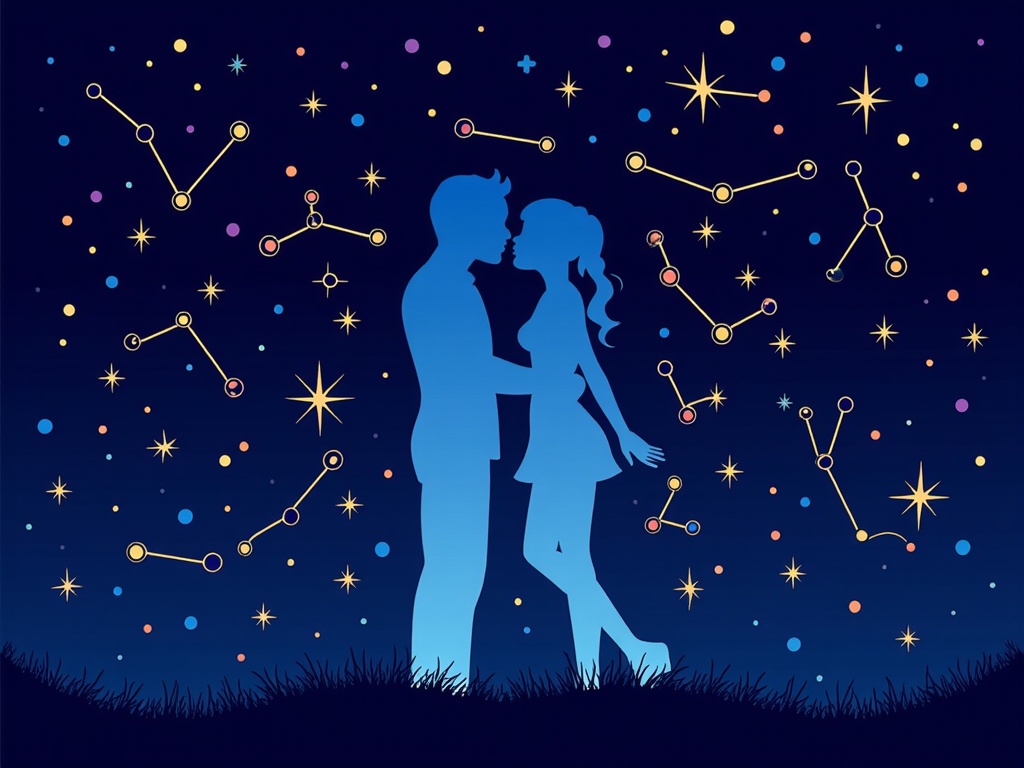 Constellation map forming a kissing couple's silhouette