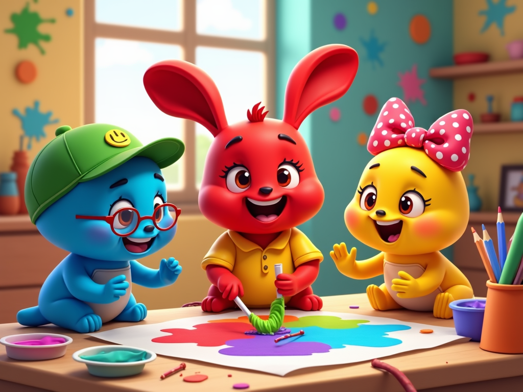 The cartoon has a playful, educational aspect, where the color buddies teach children about different colors and their combinations in a fun way.