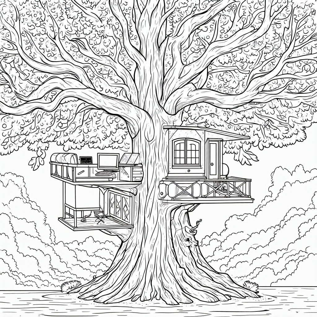 A superhero base built inside a giant treehouse, providing a natural and hidden sanctuary.