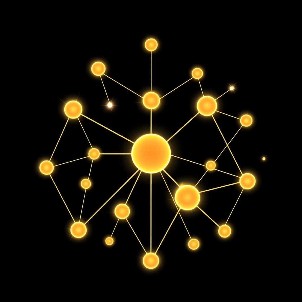 Sub-design 1 (Emergent Growth): A central, glowing node from which smaller nodes appear to 'grow' or radiate outwards. Connections are sleek lines that intermittently 'spark' with light, symbolizing new formations or ideas being generated.