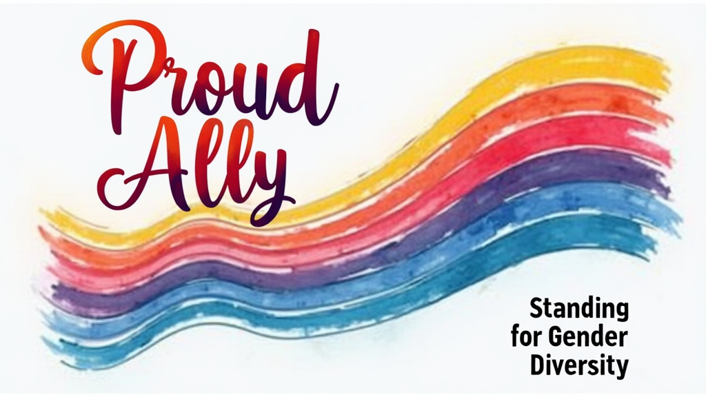 A visual representation of a spectrum (e.g., a color gradient bar or wave pattern) symbolizing the breadth of gender identities. Text: 'Proud Ally' and 'Standing for Gender Diversity' integrated into or alongside the spectrum graphic.