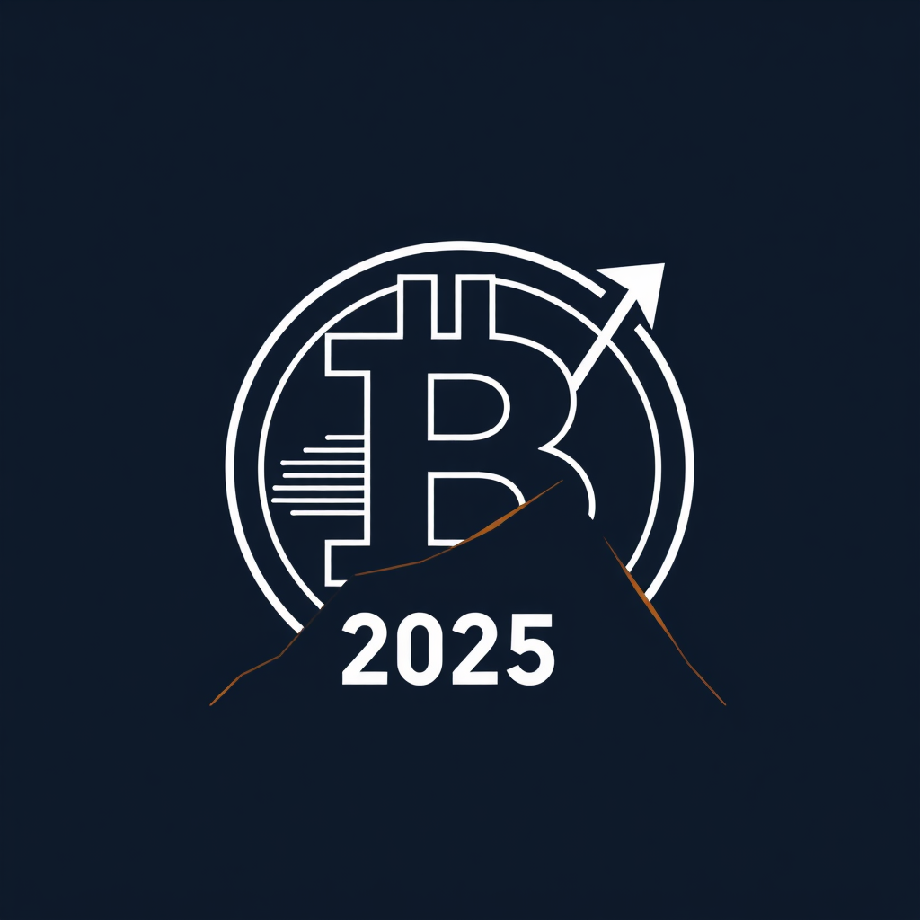 Sub-Design Idea 1: 'Ascending B' - The Bitcoin 'B' symbol is stylized with an upward trajectory, perhaps one of its vertical strokes extending into an arrow. The year '2025' is integrated cleanly, possibly acting as a launchpad or peak.
